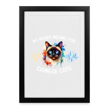 Ligne du cœur du chat siamois - Affiche encadrée (27 × 37 cm) - noir - Devant