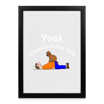 Yoga, Yogi, herabschauender Hund Asana - Gerahmtes Poster (27 × 37 cm) - Schwarz - Vorne