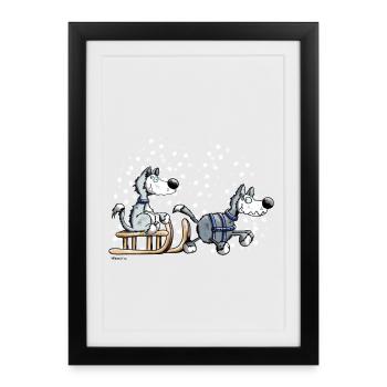 Drôle Huskies - Affiche encadrée (27 × 37 cm) - noir - Devant