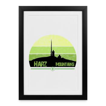 Montagnes du Harz - Brocken - Nous aimons les montagnes du Harz - Affiche encadrée (27 × 37 cm) - noir - Devant