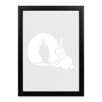 Rabbit Shadow Hand FUCK OFF Middle Finger - Framed poster (27 × 37 cm) - black - Front