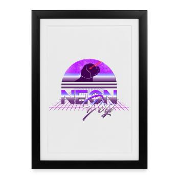 Chien néon vintage rétro cool avec des yeux laser - Affiche encadrée (27 × 37 cm) - noir - Devant