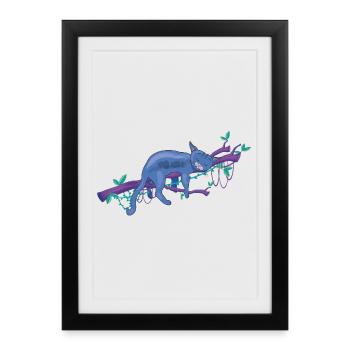 lazy sleeping cat in tree - lazy cat in tree - Framed poster (27 × 37 cm) - black - Front