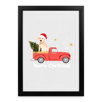 Pick-up de Noël du Labrador - Affiche encadrée (27 × 37 cm) - noir - Devant