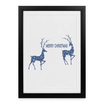 Couple de rennes bleus pour Noël - Affiche encadrée (27 × 37 cm) - noir - Devant