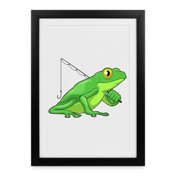 Canne à pêche Pêcheur Pêcheur Grenouille Canne à pêche - Affiche encadrée (27 × 37 cm) - noir - Devant