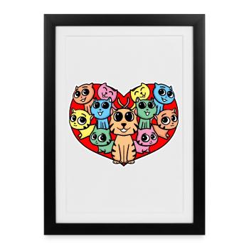 Katzen herz Liebe - Gerahmtes Poster (27 × 37 cm) - Schwarz - Vorne