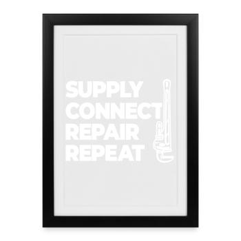 Supplying, connecting, repairing, plumbing - Framed poster (27 × 37 cm) - black - Front
