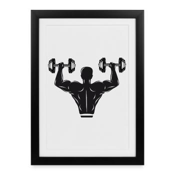 Motif de gymnastique noir et blanc - bodybuilder avec poids - Affiche encadrée (27 × 37 cm) - noir - Devant