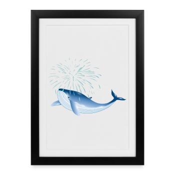 poisson baleine bleu vif dans l’océan avec fontaine - Affiche encadrée (27 × 37 cm) - noir - Devant