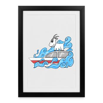Bateau de chèvre Drôle de vagues - Affiche encadrée (27 × 37 cm) - noir - Devant
