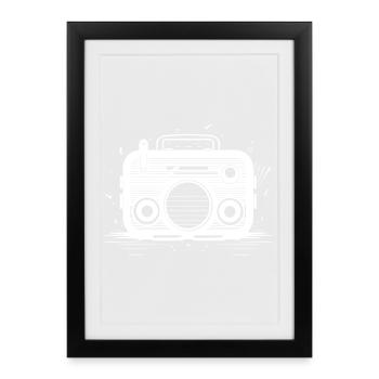 Oldschool Radio Skizze - Gerahmtes Poster (27 × 37 cm) - Schwarz - Vorne