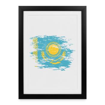 Drapeau du Kazakhstan utilisé - Affiche encadrée (27 × 37 cm) - noir - Devant
