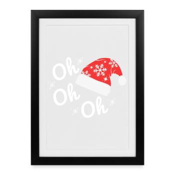Weihnachtsmütze mit Schneeflocken, Text Happy oh oh oh - Gerahmtes Poster (27 × 37 cm) - Schwarz - Vorne