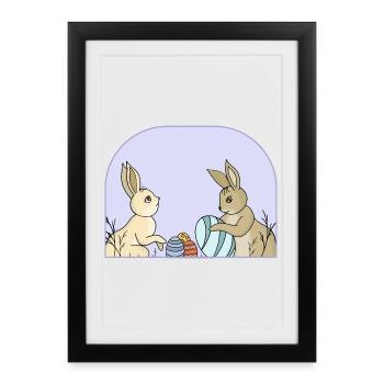 Lapins mignons avec des œufs - Affiche encadrée (27 × 37 cm) - noir - Devant