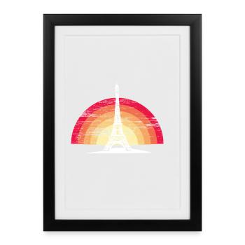 Coucher de soleil à Paris - avec la Tour Eiffel - Affiche encadrée (27 × 37 cm) - noir - Devant