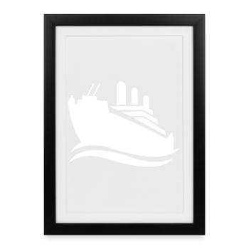 Silhouette de bateau de croisière mer minimaliste - Affiche encadrée (27 × 37 cm) - noir - Devant