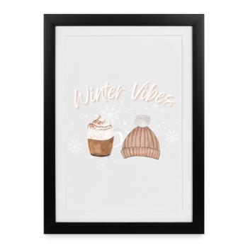 Winter Vibes Snowflake Hat Mug - Framed poster (27 × 37 cm) - black - Front