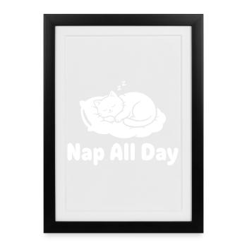 Cat Sleep Nap All Day - Framed poster (27 × 37 cm) - black - Front