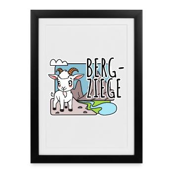 Lustige comic Bergziege wandert durch die Alpen! - Gerahmtes Poster (27 × 37 cm) - Schwarz - Vorne