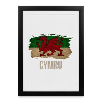 Grunge drapeau gallois, Vintage Wales - Affiche encadrée (27 × 37 cm) - noir - Devant