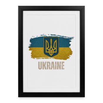 Drapeau de l’Ukraine, j’aime l’Ukraine - Affiche encadrée (27 × 37 cm) - noir - Devant