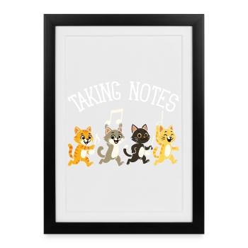Cat Musical Notes Humor Music - Framed poster (27 × 37 cm) - black - Front