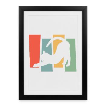 Silhouette de chat devant des blocs de couleur - Affiche encadrée (27 × 37 cm) - noir - Devant