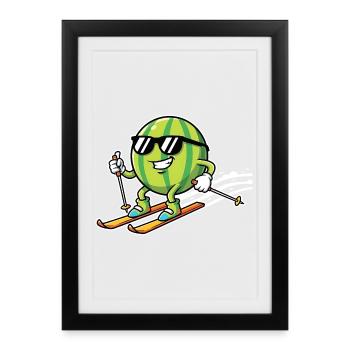 Pastèque sur des skis avec des lunettes de soleil - Affiche encadrée (27 × 37 cm) - noir - Devant