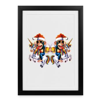 Singe Noël Licorne Fête de Noël - Affiche encadrée (27 × 37 cm) - noir - Devant