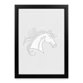 Pferdekopf Aus Sternen Geformt - Damen - Gerahmtes Poster (27 × 37 cm) - Schwarz - Vorne