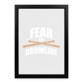 Fear The Drum Line Baguettes de batterie vintage Design musical - Affiche encadrée (27 × 37 cm) - noir - Devant