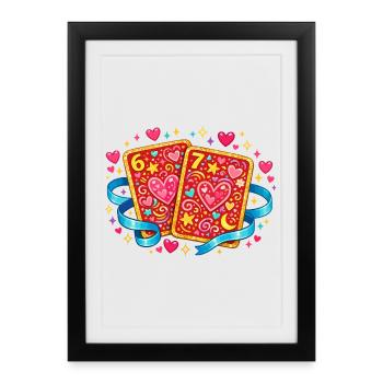 67 Six Seven Heart Playing Card la Saint-Valentin - Affiche encadrée (27 × 37 cm) - noir - Devant