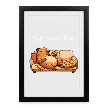 Capybara avec pizza sur canapé - Affiche encadrée (27 × 37 cm) - noir - Devant