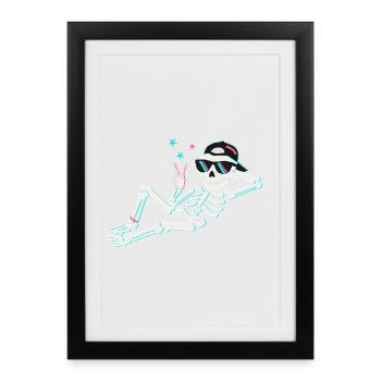 Paix néon squelette – énergie rétro - Affiche encadrée (27 × 37 cm) - noir - Devant