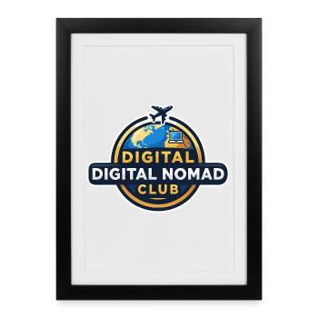 Digital Nomads Club Emblem Working Under Palm Trees - Framed poster (27 × 37 cm) - black - Front