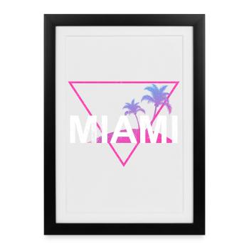 Miami Neon Palmen Retro - Gerahmtes Poster (27 × 37 cm) - Schwarz - Vorne