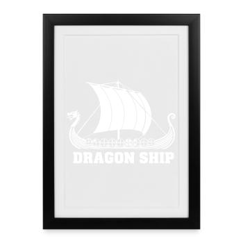 Drakkar Dragon Ship Viking Navire Nordique - Affiche encadrée (27 × 37 cm) - noir - Devant