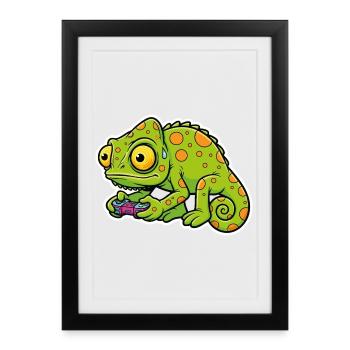 Chameleon Gamer Controller Video Games Mascot - Framed poster (27 × 37 cm) - black - Front