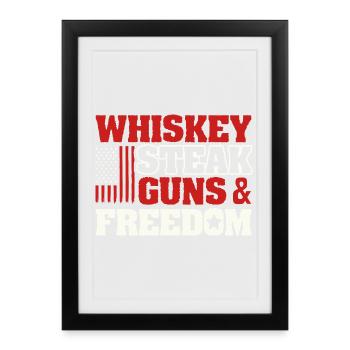 Whiskey Steak Guns Freedom Patriotic USA Flag Art - Affiche encadrée (27 × 37 cm) - noir - Devant