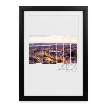 Lisbonne, Portugal Souvenir de la Skyline du coucher du soleil - Affiche encadrée (27 × 37 cm) - noir - Devant