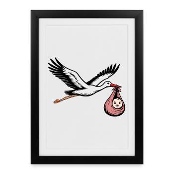 Flying stork with baby pink - Framed poster (27 × 37 cm) - black - Front