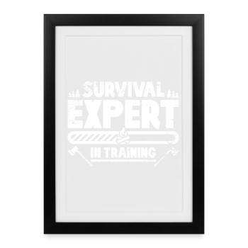 Expert en survie en bushcraft en formation - Affiche encadrée (27 × 37 cm) - noir - Devant
