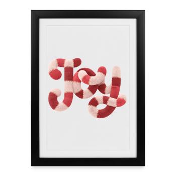 Typographie JOY de Noël Motif rouge blanc - Affiche encadrée (27 × 37 cm) - noir - Devant