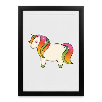 Regenbogen Einhorn - Gerahmtes Poster (27 × 37 cm) - Schwarz - Vorne