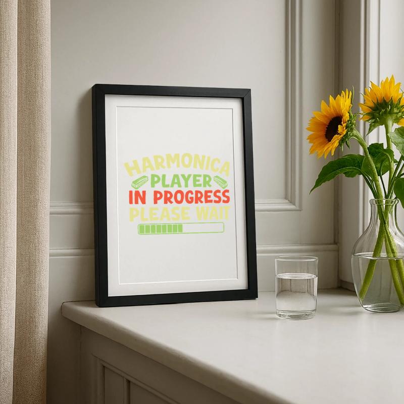 Funny Harmonica Player In Progress Harmonica Gerahmtes Poster (27 × 37 cm)
