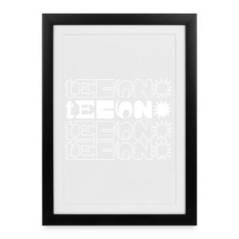 Geometric Techno Grid with Starbursts - Framed poster (27 × 37 cm) - black - Front