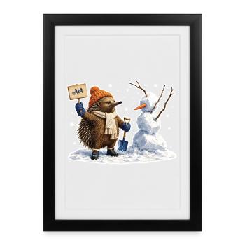 Echidna as snow artist - Framed poster (27 × 37 cm) - black - Front