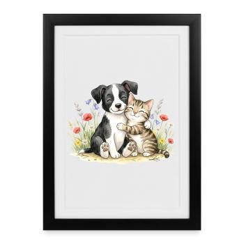 Amitié entre chien et chat - Affiche encadrée (27 × 37 cm) - noir - Devant
