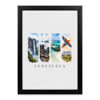 Voyage au Venezuela – Cascade en Amérique du Sud et Nature - Affiche encadrée (27 × 37 cm) - noir - Devant